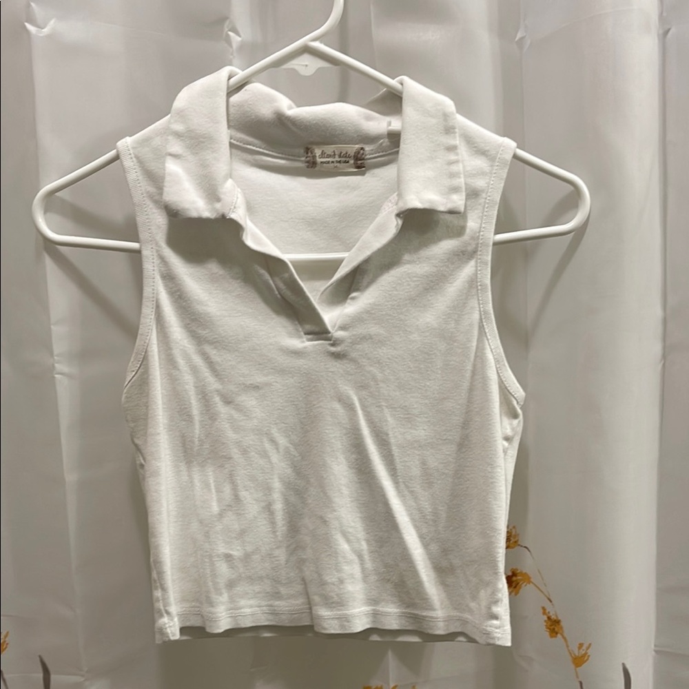 White Sleeveless Polo Crop Top